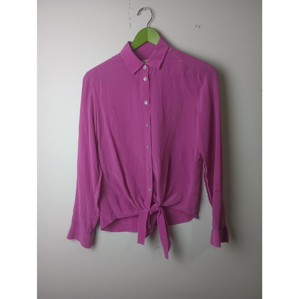 Vintage Banana Republic 100% Silk Blouse Tie Long sleeve Y2K Size 6 Button